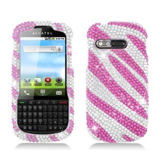 Aimo AL910CPCLDI686 Dazzling Diamond Bling Case for Alcatel Venture/One Touch Premiere   Retail Packaging   Zebra Hot Pink/White Cell Phones & Accessories