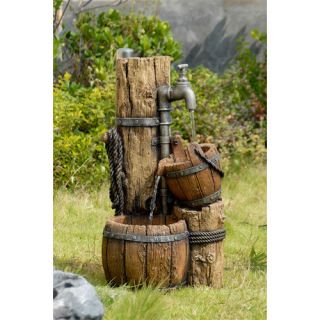 Fountain Cellar Polyresin and Fiberglass Tiered Wood Cask Fountain
