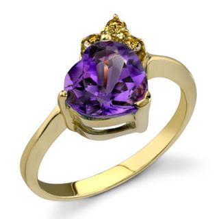 Oravo Dramatic Romance 1.62 Heart Shape Amethyst Diamond Ring 14 Karat