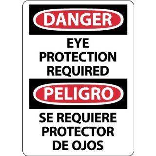 NMC ESD688RB Bilingual OSHA Sign, Legend "DANGER   EYE PROTECTION REQUIRED", 10" Length x 14" Height, Rigid Plastic, Black/Red on White Industrial Warning Signs