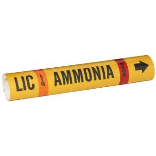 Brady 57972 Ammonia (IIAR) Pipe Markers, B 689, Black, Orange, Red On Yellow Pvf Over Laminated Polyester, Legend "LIC   Ammonia" Industrial Pipe Markers