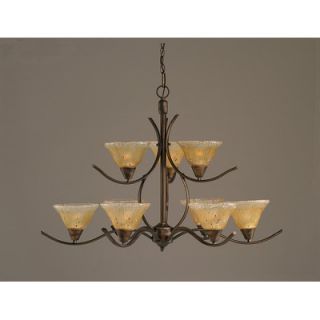 Toltec Lighting Swoop 9 Up Light Chandelier with Crystal Glass Shade