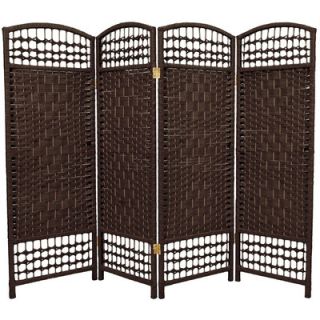 Oriental Furniture Fiber Weave 4 Panel Room Divider in Dyed Dark Mocha