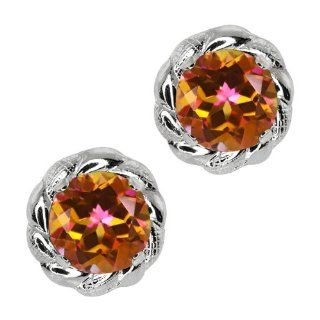 1.90 Ct Round Ecstasy Mystic Topaz Sterling Silver 4 prong Stud Earrings 6mm Jewelry
