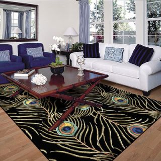 KAS Oriental Rugs Catalina Black Peacock Feathers Novelty Rug