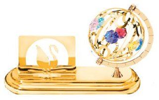 24K Gold Plated Business Card Holder With A Spinning Globe and Assorted Color Crystals   Decorative Frame Holders