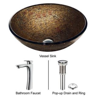 Vigo Glass Textured Bathroom Sink with Round Edged Faucet   VGT142