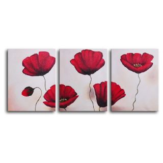 My Art Outlet Hand Painted Still Life Poppies 3 Piece Canvas Art Set
