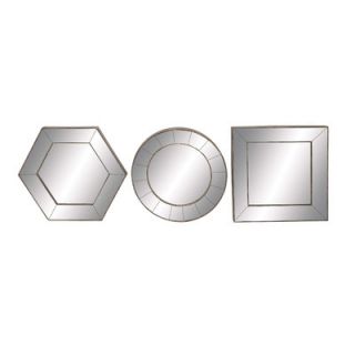Woodland Imports 3 Piece Geometrical Wood and Metal Mirror Set