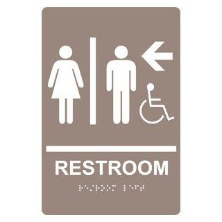 ADA Restroom With Symbol Left Braille Sign RRE 14820 WHTonTaupe  Business And Store Signs 