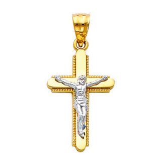 Precious Stars 14k Solid Yellow Gold Crucifiction Beaded Cross Pendant