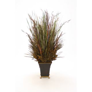 Preserved Grass, Reeds and Pods with Feathers in Tole Planter