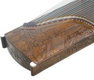 Concert Carved(Ascending the River at Qingming Festival) Aged Nanmu Wood Guzheng Instrument Chinese Zither Koto Musical Instruments