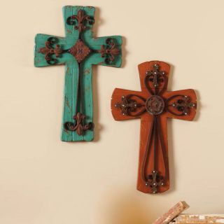 Wooden and Metal Crosses Wall Decor (Set of 2)