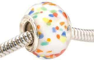 Beadaholique Murano Style Glass Lampwork Pandora Compatible Beads, 13mm, White with Confetti