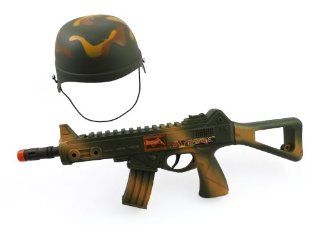Camouflage Army Helmet and 16" Machine Gun Toy Rifle Military Combat Playset for Kids Toys & Games