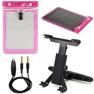 (Pink) VG Waterproof & Grime Resistant Sleeve Cover for D2 Pad (D2 721) / D2 Pad (D2 712) 7 inch Android Tablets + Universal Headrest Tablet Mount Holder + 3.5mm Stereo Auxiliary Audio Cable With Built In Microphone & on/off Switch Computers &