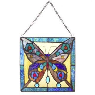 Butterfly Stained Glass Hanging Window Panel  