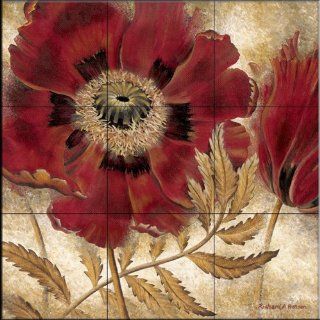 Red Poppy by Richard Henson   Kitchen Backsplash / Bathroom wall Tile Mural   Ceramic Tiles  