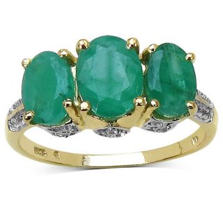 JewelzDirect 14K Gold Plated Oval Cut Emerald Ring
