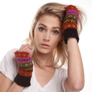 Silly yogi winter hand knit handwarmer/fingerless Gloves Black One size
