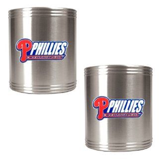 MLB Philadelphia Phillies Team Logo Stainless Steel 2pc Can Holder Set Silver  Sports Fan Cold Beverage Koozies  Sports & Outdoors