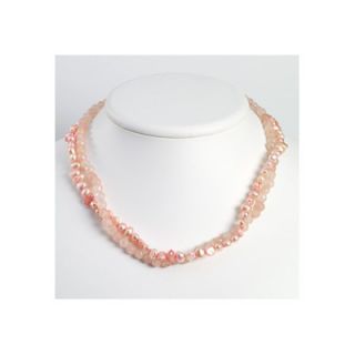 Jewelryweb Ste. Silver Peach Cultured Pearl Rose Quartz Necklace   16