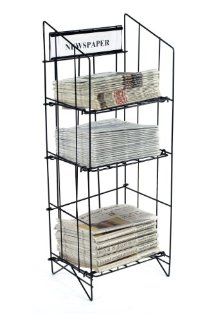 Displays2go 43 Inch Tall Wire Newspaper Display Rack Stand with 3 Shelves 15.75 x 13.5 Inches   Black  Business And Store Sign Holders 