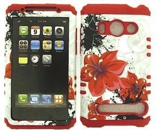 Cell Phone Skin Case Cover For Htc Evo 4g A9292 Hibiscus Flowers On White    Red Rubber Skin + Hard Case Cell Phones & Accessories