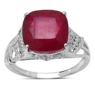 JewelzDirect 925 Sterling Silver Cushion Cut Ruby Ring