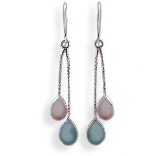 Pastel Sea Glass Dangle Earrings on Sterling Silver Jewelry