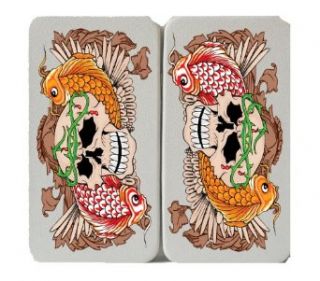 Skull w/ Crown of Thorns and Asian Koi Fish   White Taiga Hinge Wallet Clutch Clothing