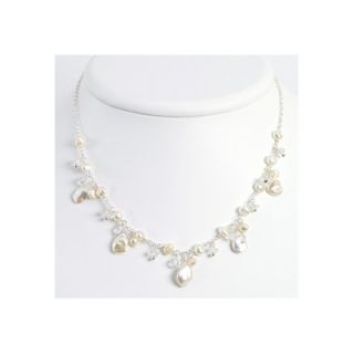 Jewelryweb Silver Biwa White Cultured Pearl Rock Quartz Necklace   16