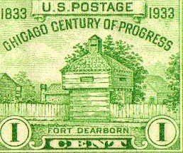 1933 "Century of Progress" Commemorative U.S. 1 Cent "Fort Dearborn" Stamp (#728) 