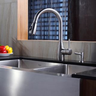Kraus 35.9 x 20.75 Double Bowl Farmhouse Kitchen Sink with Faucet