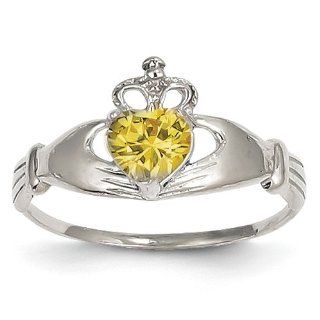 14k White Gold CZ November Birthstone Claddagh Heart Ring   JewelryWeb Jewelry