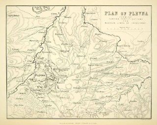 1878 Photolithographed Map Plevna Area Russo Turkish War Bulgaria Siege Russian   Orig. Photolithographed Map   Lithographic Prints