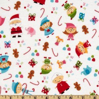 44'' Wide Santa's Workshop Flannel Elves White Fabric By The Yard