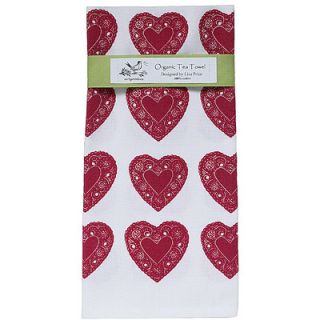Artgoodies Organic Heart All Over Pattern Block Print Tea Towel