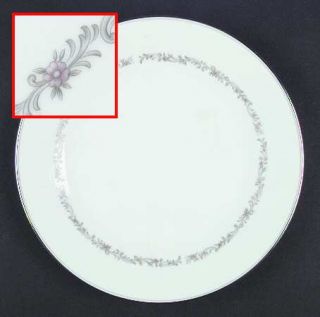 Noritake Corona Dinner Plate, Fine China Dinnerware   Pink Flowers, Gray Leaves&