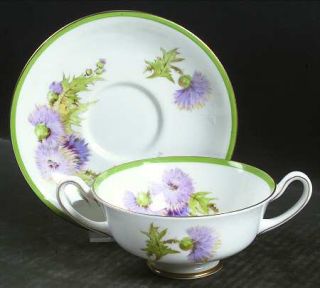 Royal Doulton Glamis Thistle Footed Cream Soup Bowl & Saucer Set, Fine China Din