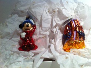 Christopher Radko   Disney Fantasia Sorcerer's Apprentice 2 Piece Glass Ornament Set Including Mickey and Fantasia Brooms, Limited Edition Numbered 1, 729 of 3, 500   Decorative Hanging Ornaments