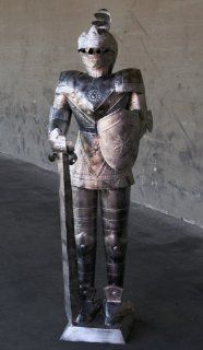 4 Foot SILVER Suit of Armor   Medieval Knight in Long Sword & Shield Stance  Other Products  