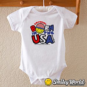 Personalized Patriotic Smiley Face Baby Bodysuit   Born In The USA