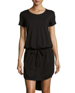 Drawstring High Low Shirttail Dress, Black