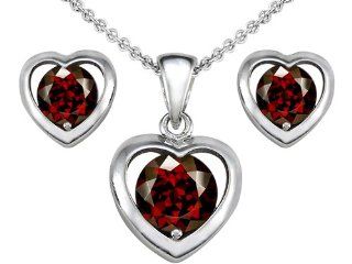 Star K Simulated Garnet Heart Earrings with matching Pendant Pendant Necklaces Jewelry