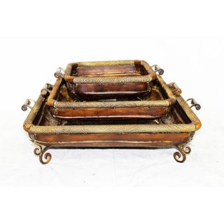 Creative Co Op Hand Carved Mango Wood Tray with Metal Legs