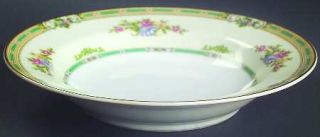 Noritake Alicia Rim Soup Bowl, Fine China Dinnerware   Tan & Green Edge,Floral,C