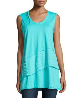 Tiered Button Detail Combo Tank Top, Turquoise