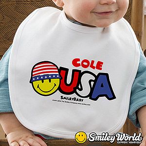 Personalized Patriotic Baby Bibs   USA Smiley Face